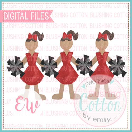 CHEERLEADER TRIO RED AND BLACK DESIGN WATERCOLOR PNG BCEW