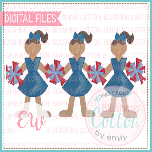 CHEERLEADER TRIO BLUE AND RED DESIGN WATERCOLOR PNG BCEW