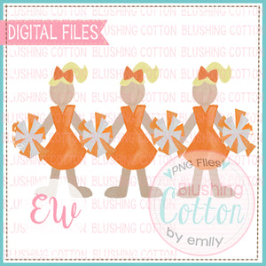 CHEERLEADER TRIO ORANGE AND WHITE WITH BLONDE HAIR DESIGN WATERCOLOR PNG BCEW