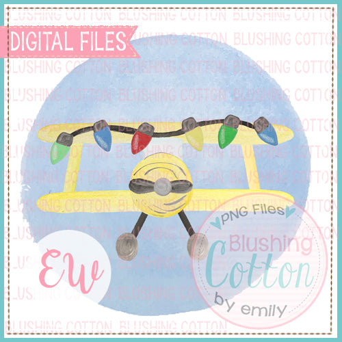 CROP DUSTER YELLOW WITH CHRISTMAS LIGHTS BLUE FRAME BCEW