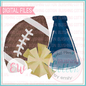 FOOTBALL MEGAPHONE POMPOMS NAVY AND GOLD DESIGN WATERCOLOR PNG BCEW