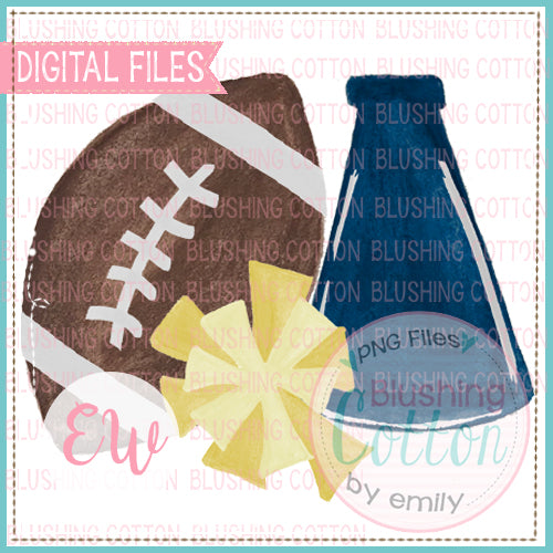 FOOTBALL MEGAPHONE POMPOM NAVY AND YELLOW DESIGN WATERCOLOR PNG BCEW