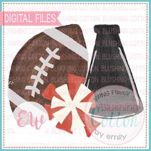 FOOTBALL MEGAPHONE POMPOM BLACK AND RED DESIGN WATERCOLOR PNG BCEW