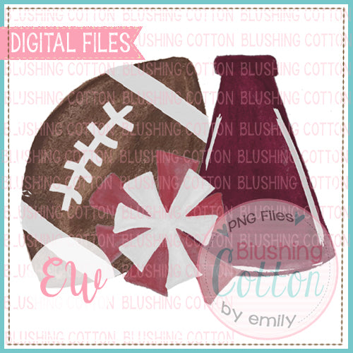 FOOTBALL MEGAPHONE POMPOM MAROON DESIGN WATERCOLOR PNG BCEW