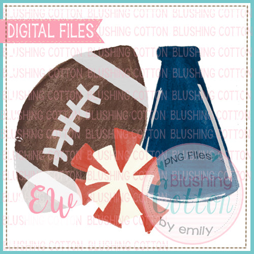 FOOTBALL MEGAPHONE POMPOM NAVY AND RED DESIGN WATERCOLOR PNG BCEW