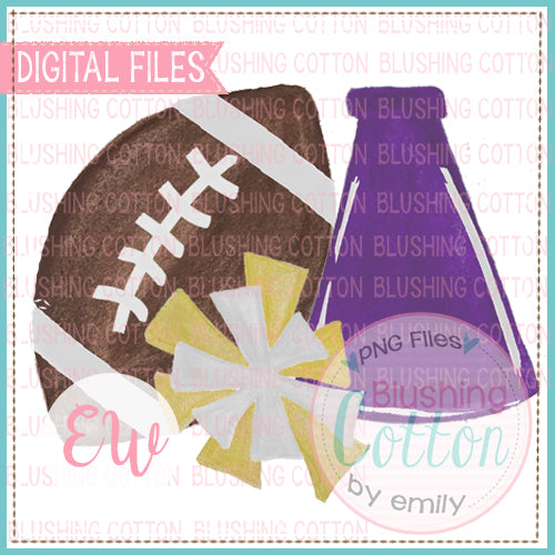 FOOTBALL MEGAPHONE POMPOM PURPLE YELLOW AND WHITE DESIGN WATERCOLOR PNG BCDW