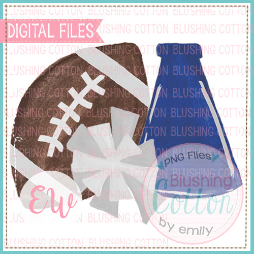 FOOTBALL MEGAPHONE POMPOM ROYAL BLUE AND WHITE DESIGN WATERCOLOR PNG BCEW