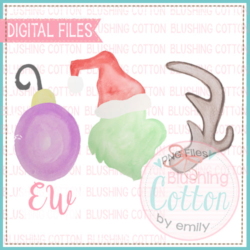 GREEN CHRISTMAS TREE THEIF TRIO DESIGN WATERCOLOR DESIGN PNG BCEW