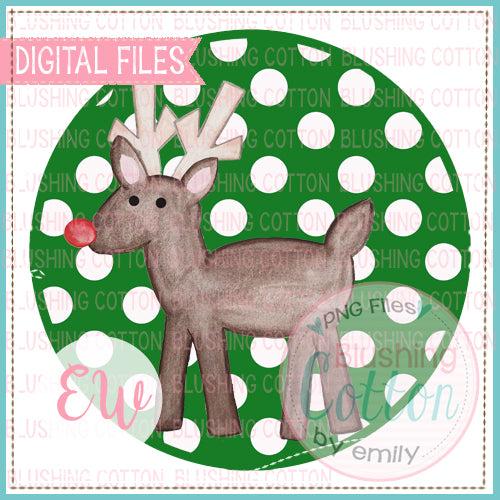 RED NOSE REINDEER GREEN DOT CIRCLE WATERCOLOR PNG BCEW