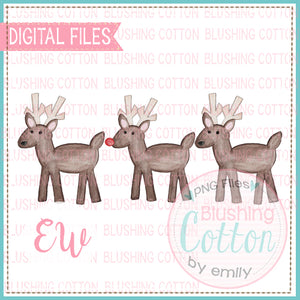 REINDEER TRIO WITH WATERCOLOR PNG BCEW