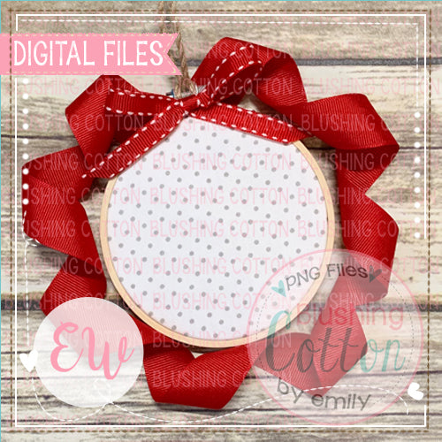 DIGITAL FILE ONLY  MOCK UP ORNAMENT GREY DOTS RED RIBBON    BCEW