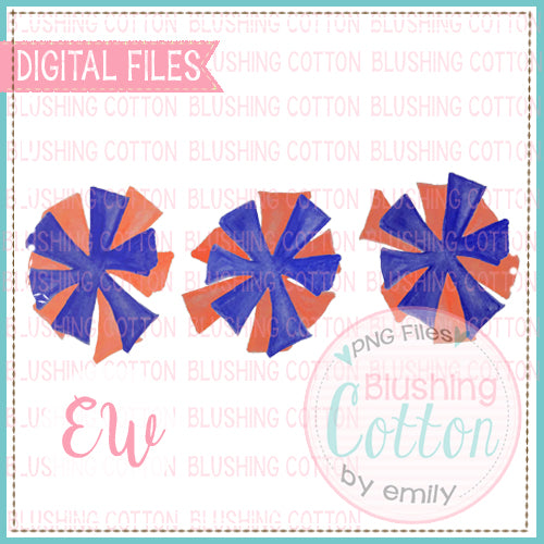 POMPOMS ORANGE  AND BLUE TRIO DESIGN WATERCOLOR PNG BCEW