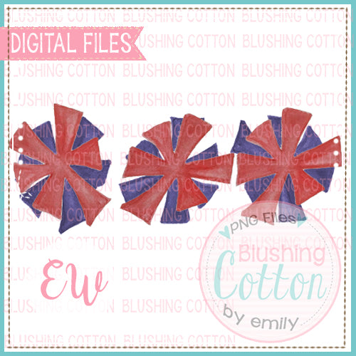 POMPOMS RED AND BLUE TRIO DESIGN WATERCOLOR PNG BCEW