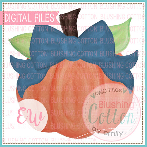 PUMPKIN WITH NAVY BOW WATERCOLOR DESIGN DIGITAL PNG FILE FOR PRINTING AND OTHER CRAFTS BCEW