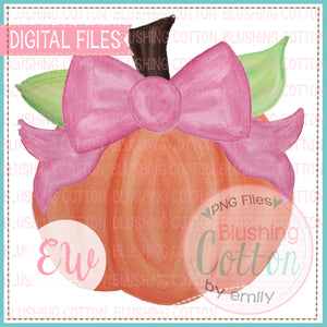 PUMPKIN WITH PINK BOW WATERCOLOR DESIGN DIGITAL FILE FOR PRINTING AND OTHER CRAFTS BCEW