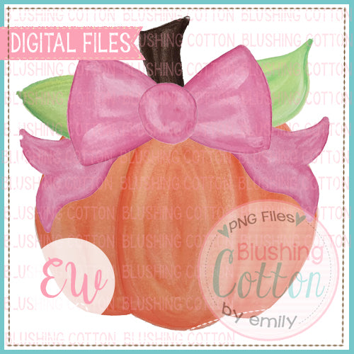 PUMPKIN WITH PINK BOW WATERCOLOR DESIGN DIGITAL FILE FOR PRINTING AND OTHER CRAFTS BCEW