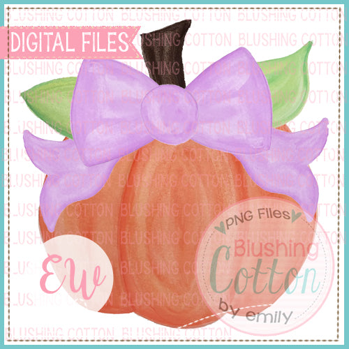 PUMPKIN WITH PURPLE BOW WATERCOLOR DESIGN DIGITGAL FILE