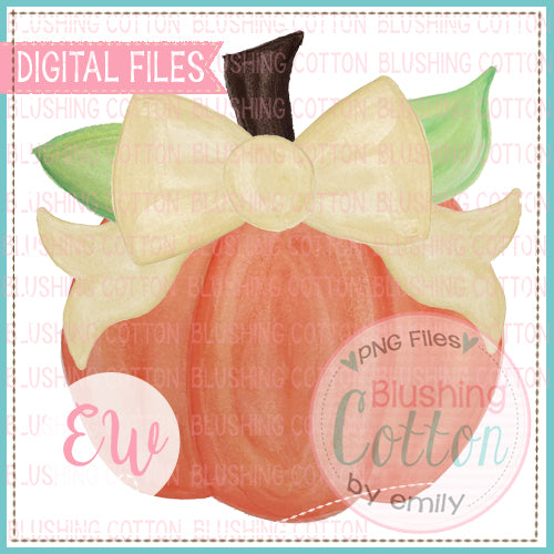 PUMPKIN WITH YELLOW BOW WATERCOLOR DIGITAL FILE FOR PRINTING AND OTHER CRAFTS