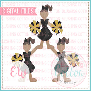CHEERLEADER PYRAMID BLACK AND GOLD DESIGN WATERCOLOR PNG BCEW