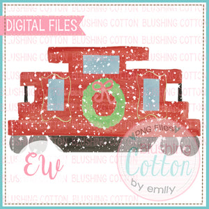 RED CABOOSE WITH SNOW DESIGN WATERCOLOR PNG BCEW