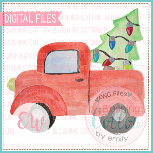 RED TRUCK AND TREE DESIGN WATERCOLOR PNG BCEW