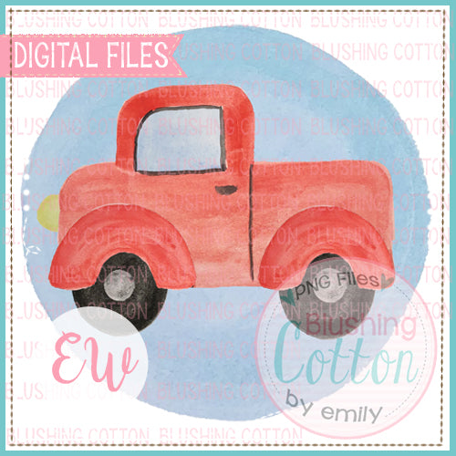 RED TRUCK WITH BLUE BACKGROUND DESIGN WATERCOLOR PNG BCEW