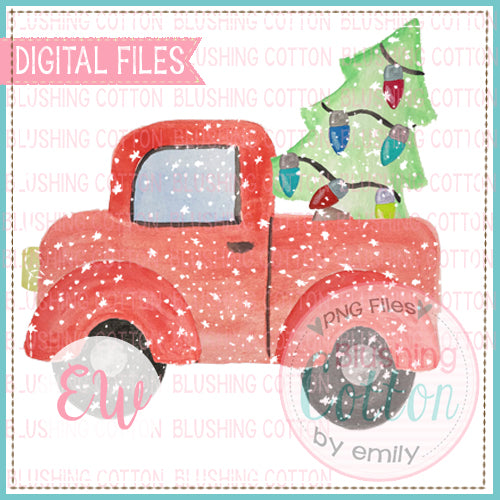 RED TRUCK TREE AND SNOW DESIGN WATERCOLOR PNG BCEW