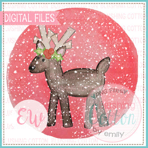 REINDEER WITH SNOW AND RED BACKGROUND WITH SNOW DESIGN PRN BCEW