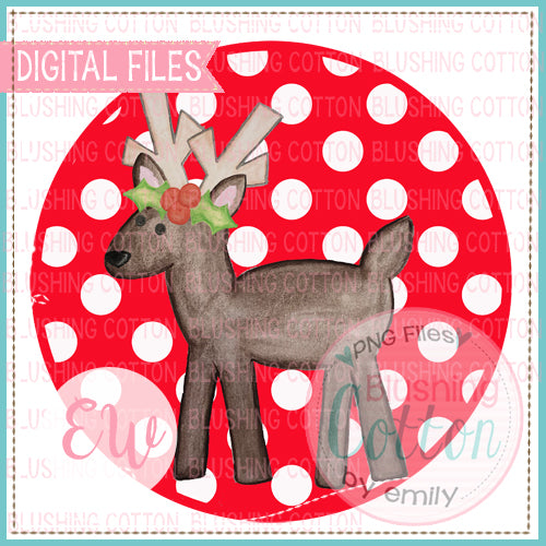 REINDEER WITH HOLLY RED BACKGROUND BCEW