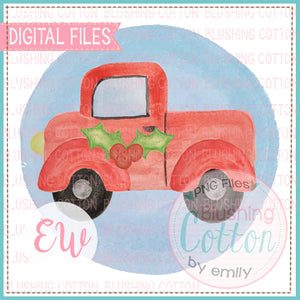 SIDE TRUCK RED HOLLY BACKGROUND DESIGN WATERCOLOR PNG BCEW