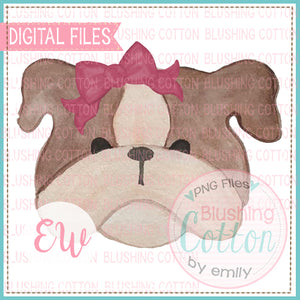 BULLDOG BROWN WITH MAROON BOW WATERCOLOR DESIGN PNG DIGITAL DESIGN FOR PRINTING BCEW