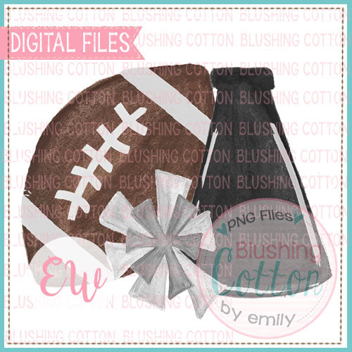 FOOTBALL MEGAPHONE POMPOM BLACK AND SILVER WATERCOLOR DESIGN DIGITAL PNG FILE FOR PRINTING AND OTHER CRAFTS BCEW