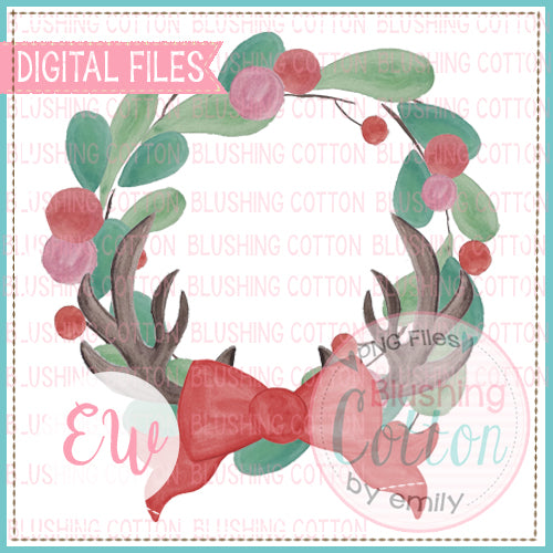 WREATH HOLLY BERRIES ANTLERS RED BOW BCEW
