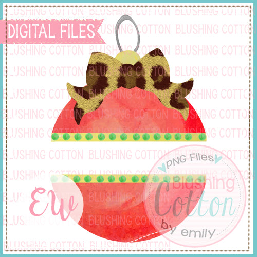 SPLIT ORNAMENT RED GREEN LEOPARD BOW BCEW