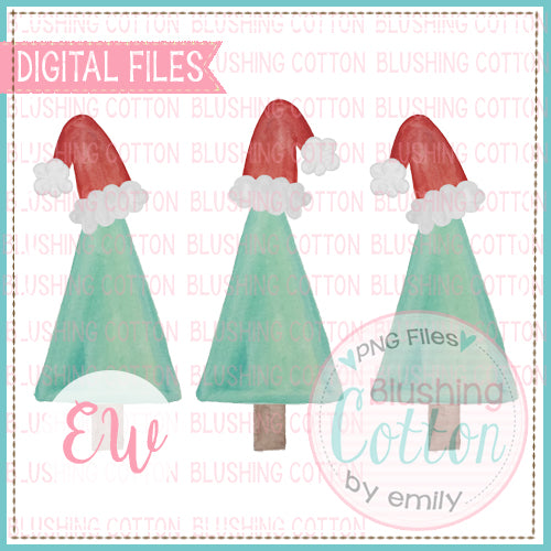 TREE SANTA HATS TRIO WATERCOLOR DESIGN FOR PRINTABLE AND OTHER CRAFTS BCEW