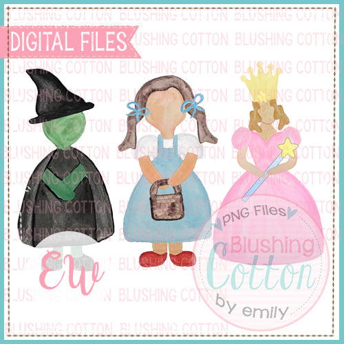 GREEN WITCH GIRL IN BLUE DRESS PINK WITCH BCEW