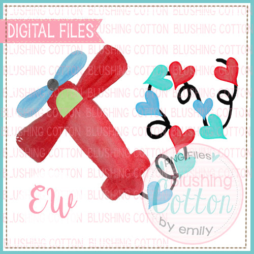VALENTINES DAY AIRPLANE WITH HEART WATERCOLOR DESIGN BCEW