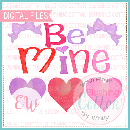BE MINE HEARTS AND BOWS WATERCOLOR DESIGN BCEW