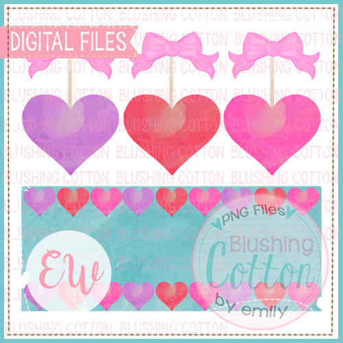 HEARTS AND BOWS WITH NAMEPLATE WATERCOLOR DESIGN BCEW