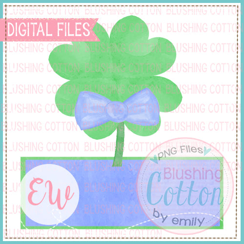 4 LEAF CLOVER WITH BOW TIE AND NAMEPLATE BLUE WATERCOLOR DESIGN BCEW