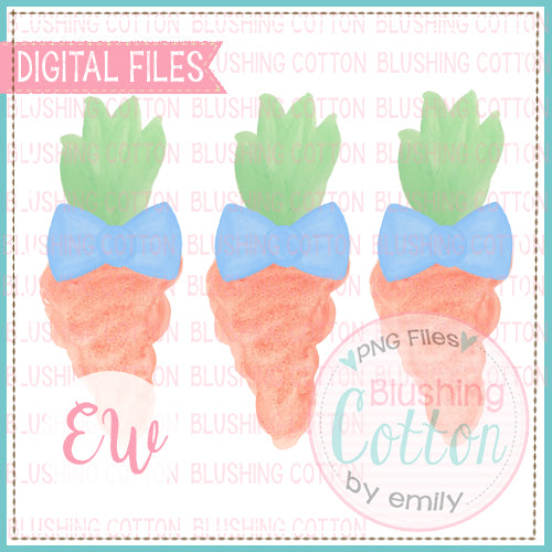 CARROT TRIO WITH LIGHT BLUE BOW TIE WATERCOLOR DESIGN BCEW