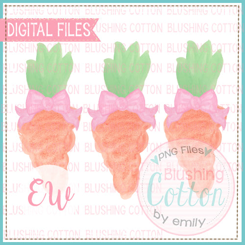 CARROT TRIO WITH PINK BOWS WATERCOLOR DESIGN BCEW