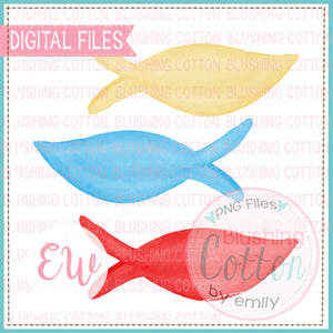 DR BIRTHDAY FISH BLUE YELLOW RED WATERCOLOR DESIGN BCEW
