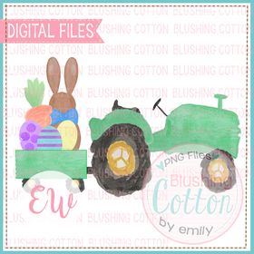 GREEN TRACTOR EASTER BUNNY WATERCOLOR DESIGN BCEW