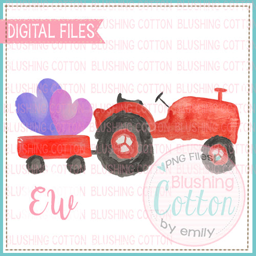 RED TRACTOR WAGON WITH HEARTS WATERCOLOR DESIGN BCEW
