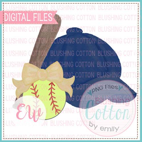 SOFTBALL CAP NAVY GOLD BOW BAT SOFTBALL DESIGN BCEW