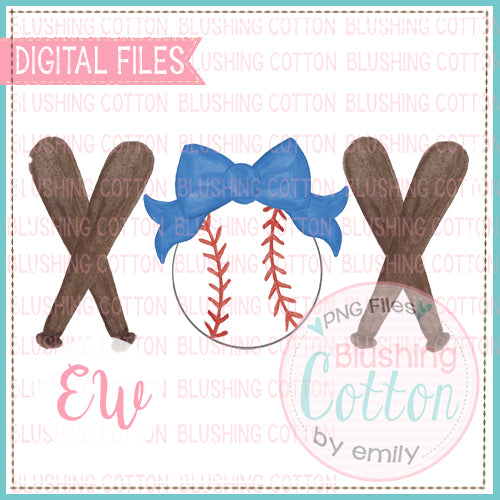 BASEBALL ROYAL BLUE BOW BASEBALL BATS TRIO DESIGN BCEW