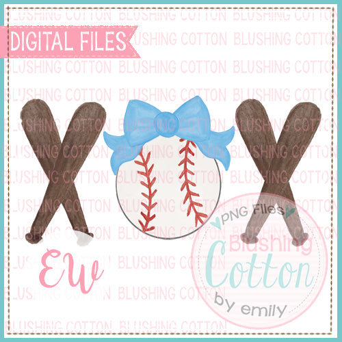 BASEBALL LIGHT BLUE BOW BATS TRIO WATERCOLOR DESIGN BCEW