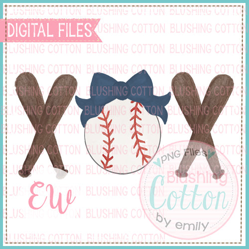 BASEBALL NAVY BOW BATS TRIO WATERCOLOR DESIGN BCEW