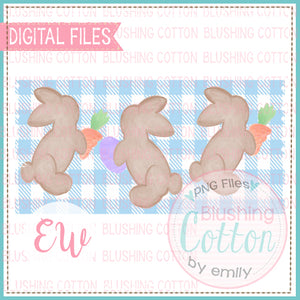 PLAYFUL BROWN BUNNIES ON BLUE CHECK RECTANGLE WATERCOLOR DESIGN BCEW